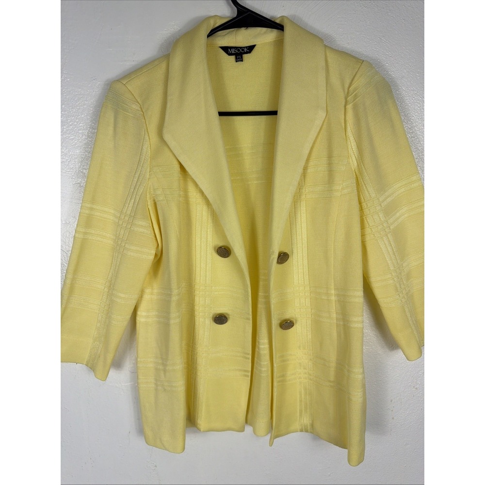 Misook Knit Light Yellow Jacket Topper‎ Cardigan Gold Buttons Size Ps Pristine